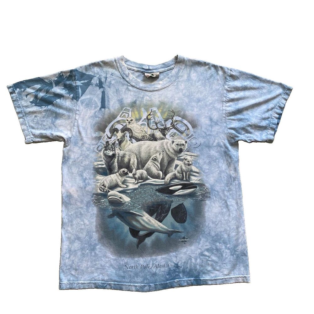Vintage Arctic Animal Tie Dye T Shirt 90s Large Canada Seal Wolf Orca Polar Bear